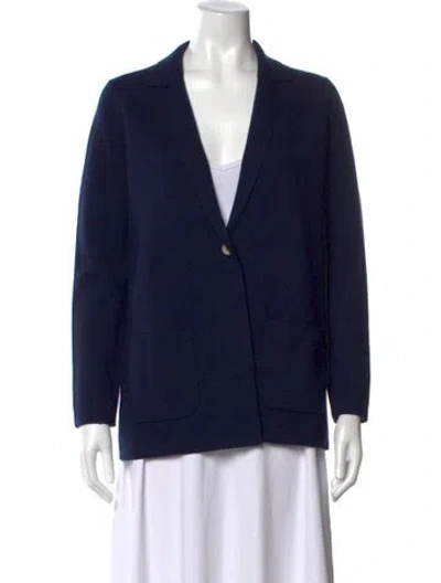 Pre-owned Ann Mashburn Merino Wool Open Front Sweater In Blue