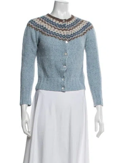 Pre-owned Ann Mashburn Merino Wool Patterned Sweater In Blue