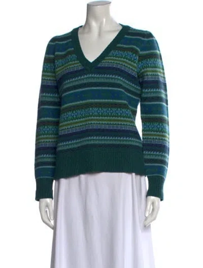 Pre-owned Ann Mashburn Merino Wool Patterned Sweater In Blue/green