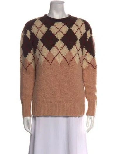 Pre-owned Ann Mashburn Merino Wool Plaid Print Sweater In Multicolor