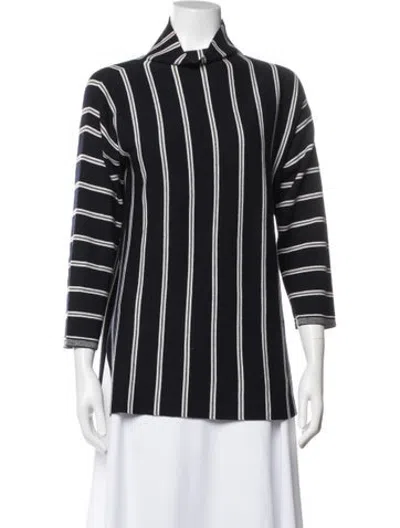 Pre-owned Ann Mashburn Merino Wool Striped Sweater In Blue