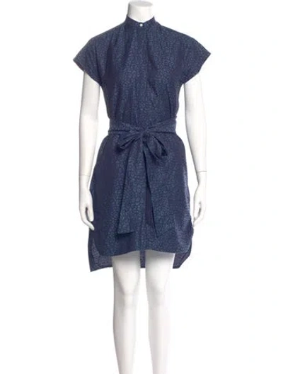 Pre-owned Ann Mashburn Mock Neck Knee-length Dress In Blue