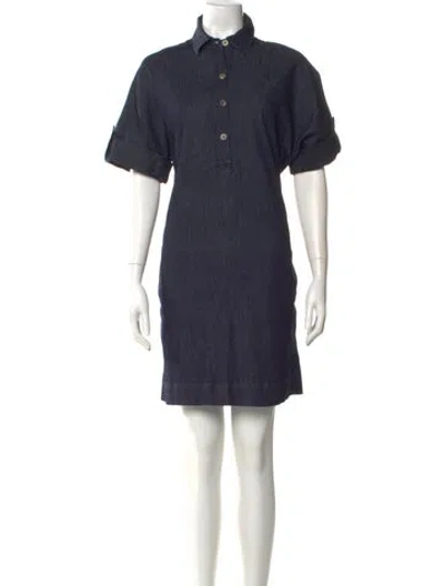 Pre-owned Ann Mashburn Mock Neck Knee-length Dress In Blue