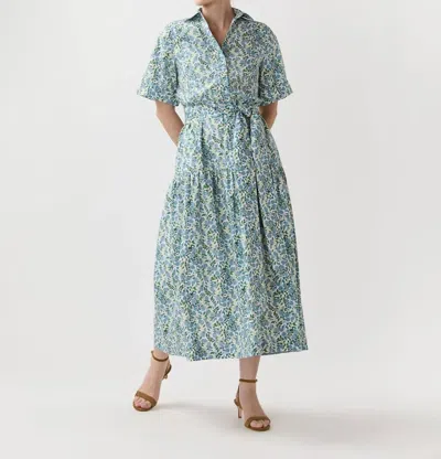 Ann Mashburn Nathalie Tiered Shirtdress In Liberty London Blue Green Vigers' Vine In Multi
