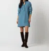 Ann Mashburn Nicky Popover Shirtdress In Steel Blue Stretch Cord In Multi