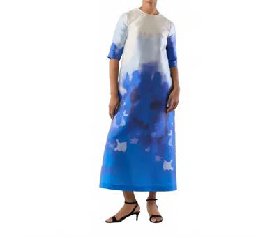 Ann Mashburn Paige Maxi Dress In Blue Watercolor Printed Mikado