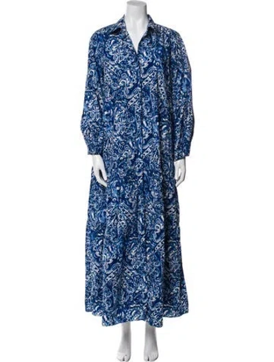 Pre-owned Ann Mashburn Paisley Print Long Dress In Blue