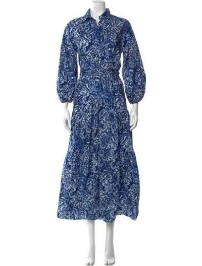 Pre-owned Ann Mashburn Paisley Print Long Dress In Blue