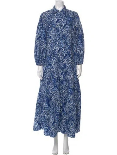 Pre-owned Ann Mashburn Paisley Print Long Dress In Blue