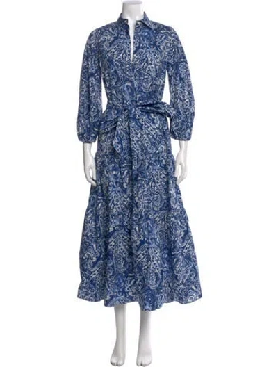 Pre-owned Ann Mashburn Paisley Print Long Dress In Blue