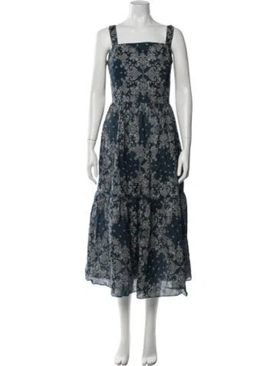 Pre-owned Ann Mashburn Paisley Print Midi Length Dress In Blue