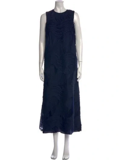 Pre-owned Ann Mashburn Patterned Midi Length Dress In Blue