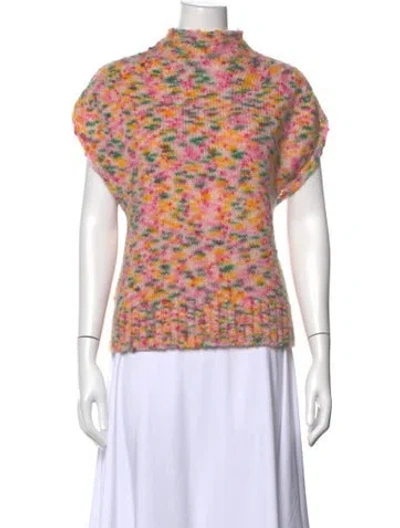 Pre-owned Ann Mashburn Patterned Mock Neck Sweater In Pink