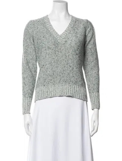 Pre-owned Ann Mashburn Patterned V-neck Sweater In Green