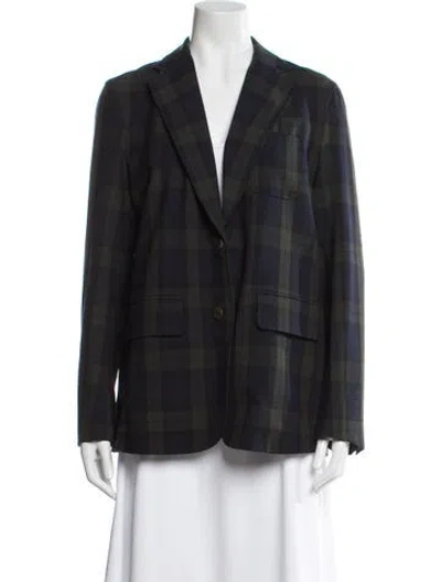 Pre-owned Ann Mashburn Plaid Print Blazer In Blue