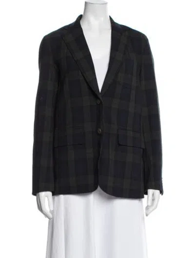 Pre-owned Ann Mashburn Plaid Print Blazer In Blue