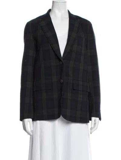 Pre-owned Ann Mashburn Plaid Print Blazer In Blue