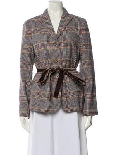 Pre-owned Ann Mashburn Plaid Print Blazer In Multi