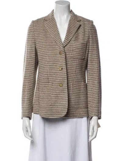 Pre-owned Ann Mashburn Plaid Print Blazer In Neutral