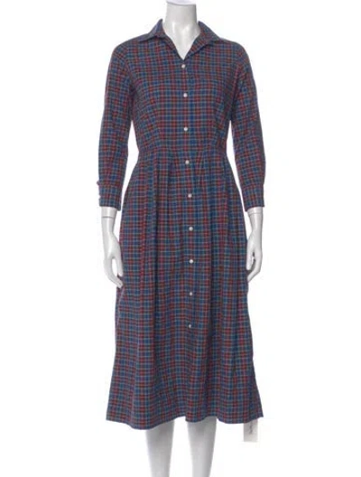Pre-owned Ann Mashburn Plaid Print Long Dress In Blue