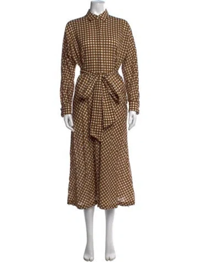 Pre-owned Ann Mashburn Plaid Print Long Dress In Brown