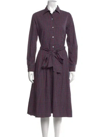 Pre-owned Ann Mashburn Plaid Print Midi Length Dress In Blue