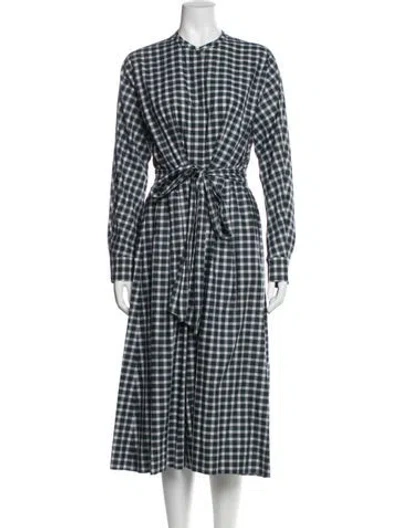 Pre-owned Ann Mashburn Plaid Print Midi Length Dress In Blue