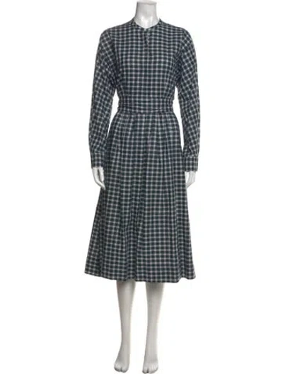 Pre-owned Ann Mashburn Plaid Print Midi Length Dress In Blue