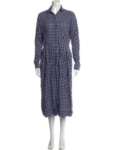 Pre-owned Ann Mashburn Plaid Print Midi Length Dress In Blue
