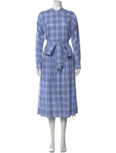 Pre-owned Ann Mashburn Plaid Print Midi Length Dress In Blue
