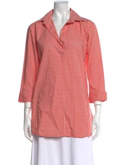 Pre-owned Ann Mashburn Plaid Print Midi Length Dress In Orange
