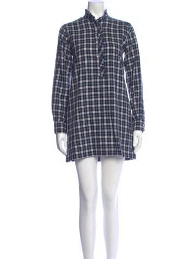 Pre-owned Ann Mashburn Plaid Print Mini Dress In Blue