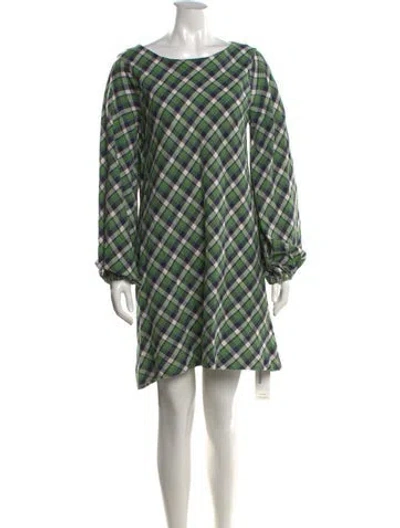 Pre-owned Ann Mashburn Plaid Print Mini Dress In Green