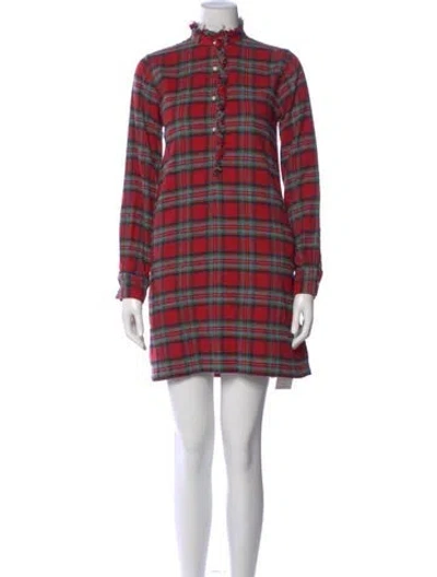 Pre-owned Ann Mashburn Plaid Print Mini Dress In Red