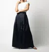 Ann Mashburn Pleated Wrap Skirt In Navy Silk Shantung In Multi