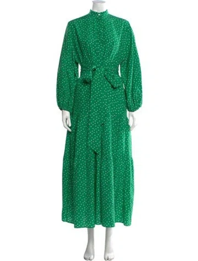 Pre-owned Ann Mashburn Polka Dot Print Long Dress In Green