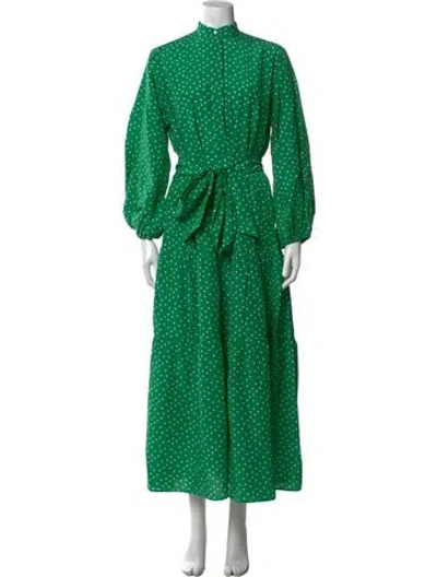 Pre-owned Ann Mashburn Polka Dot Print Long Dress In Green