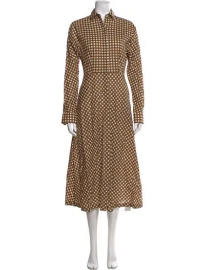 Pre-owned Ann Mashburn Polka Dot Print Midi Length Dress In Brown