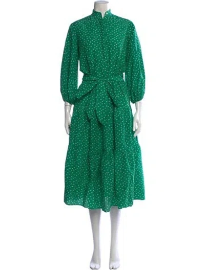 Pre-owned Ann Mashburn Polka Dot Print Midi Length Dress In Green