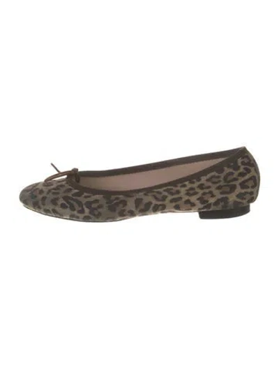 Pre-owned Ann Mashburn Ponyhair Animal Print Ballet Flats In Brown