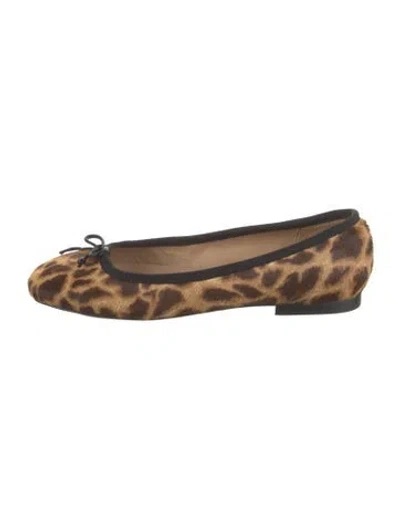 Pre-owned Ann Mashburn Ponyhair Animal Print Ballet Flats In Brown