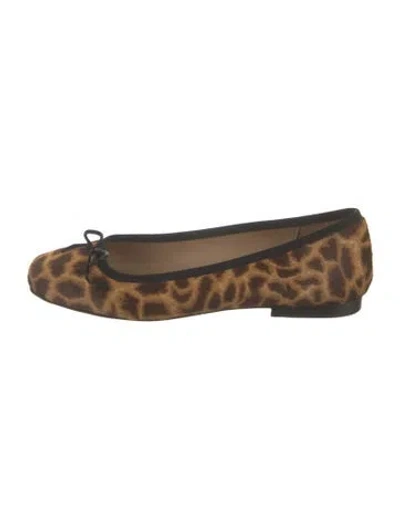Pre-owned Ann Mashburn Ponyhair Animal Print Ballet Flats In Brown