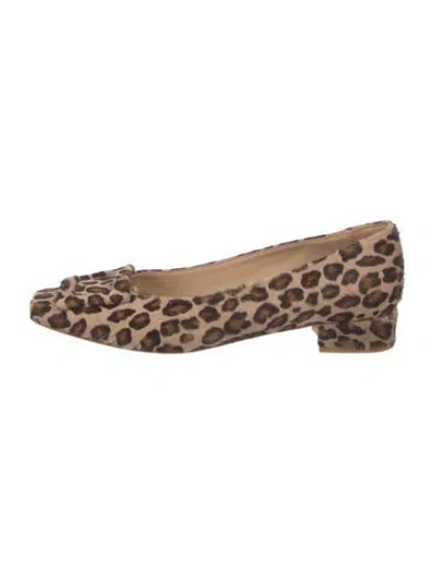 Pre-owned Ann Mashburn Ponyhair Animal Print Flats In Brown