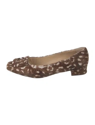 Pre-owned Ann Mashburn Ponyhair Animal Print Flats In Brown