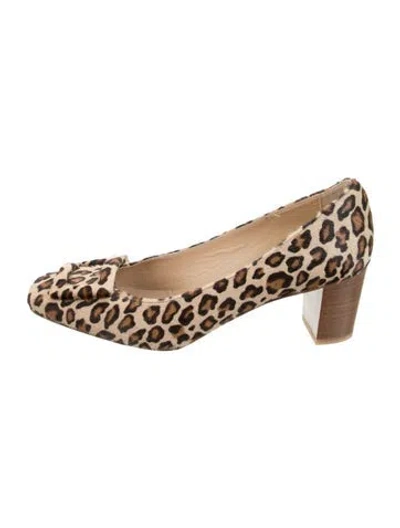 Pre-owned Ann Mashburn Ponyhair Animal Print Pumps In Neutrals