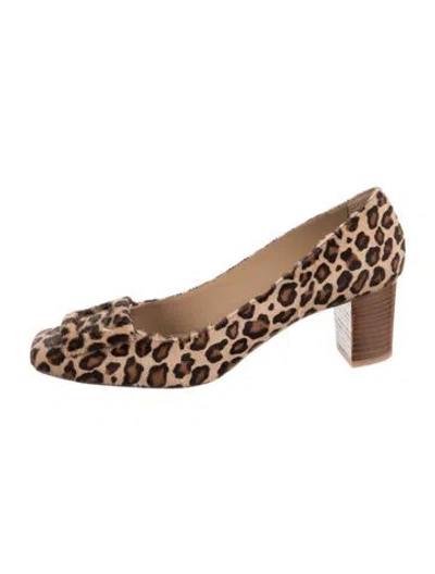 Pre-owned Ann Mashburn Ponyhair Animal Print Pumps In Neutrals