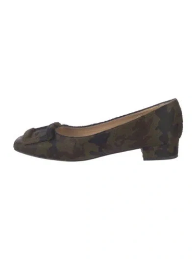 Pre-owned Ann Mashburn Ponyhair Printed Flats In Green