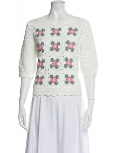 Pre-owned Ann Mashburn Printed Crew Neck Sweater In Blue/white