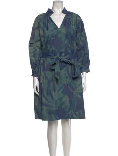 Pre-owned Ann Mashburn Printed Knee-length Dress In Blue