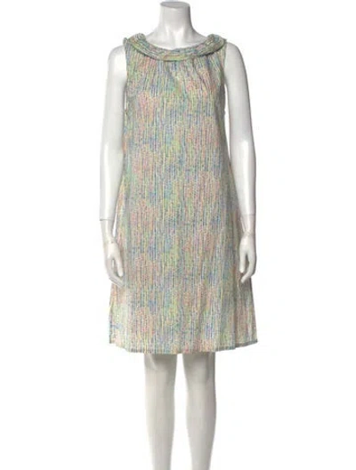 Pre-owned Ann Mashburn Printed Knee-length Dress In White